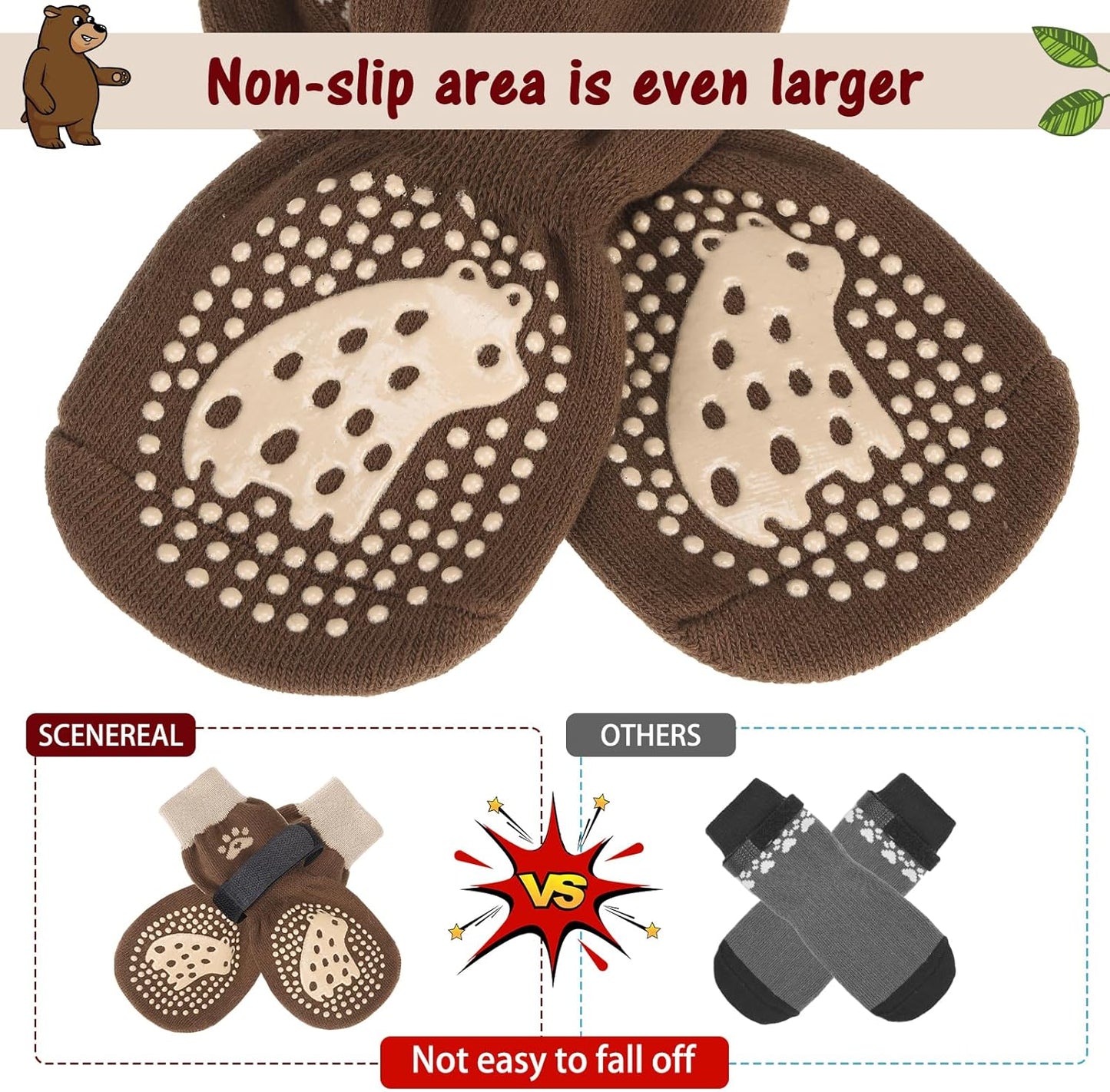 SCENEREAL 6Pcs Anti Slip Dog Socks to Prevent Licking Paws for Hot/Cold Pavement, Dog Grippy Socks for Hardwood Floors, Dog Shoes for Boots & Paw Protectors for Puppy Small Medium Large Senior Dogs