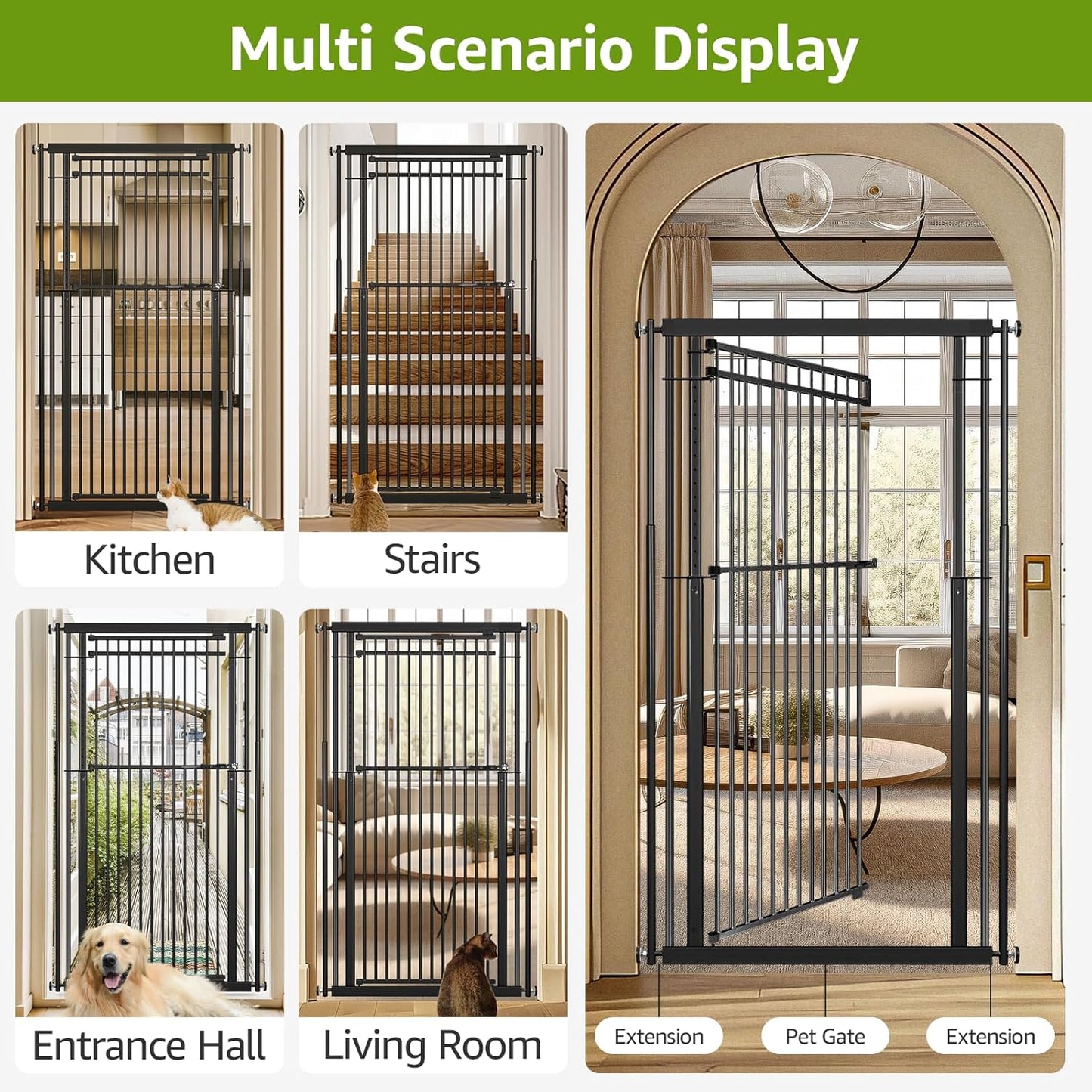 78.8" Extra Tall Cat Gate, 32.8-37.4" Wide Tall Dog Gate for Doorways/Hallways, NO Drilling Pressure Mounted Pet Gate for Stairs, Studio, Kitchen (White)