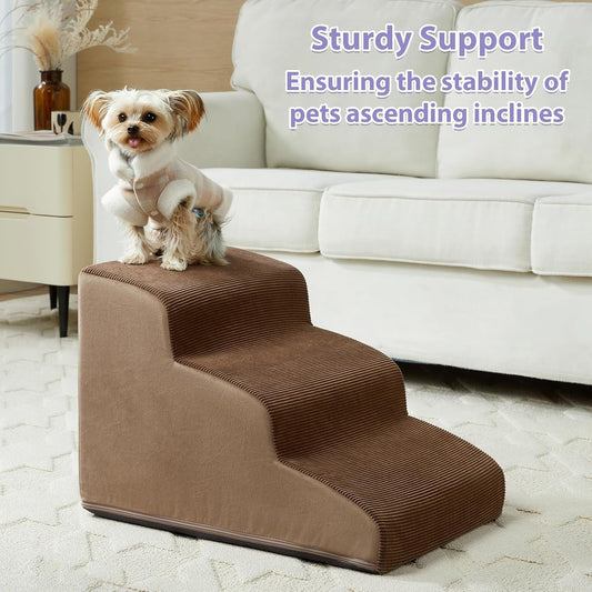 LEXTRO Dog Stairs for Small Dogs, 2-Steps Dog Ramp for Couch, Pet Stairs with Highly Supportive Foam and Non-Slip Bottom, Pet Steps for Cat & Doggie (High 11.8 Inch)