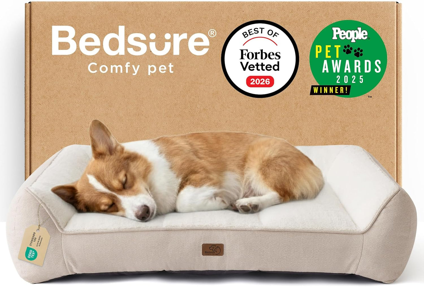 Bedsure SupportMax™ XL Pro Orthopedic Dog Beds Large Sized Dog - Extra Thick Supportive Dogs Couch with Waterproof Washable Cover, Extra Large Comfort Pet Sofa with Sherpa & Nonskid Bottom, Grey, 45"