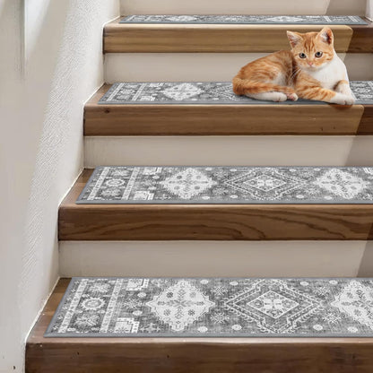 sarben Non Slip Stair Treads for Wooden Steps 15PCS - 8"x30" Indoor Safety Carpet, Edging Mats with TPE Adhesive Backing, Pet and Elderly Friendly Stair Rugs (Taupe) - Colors A