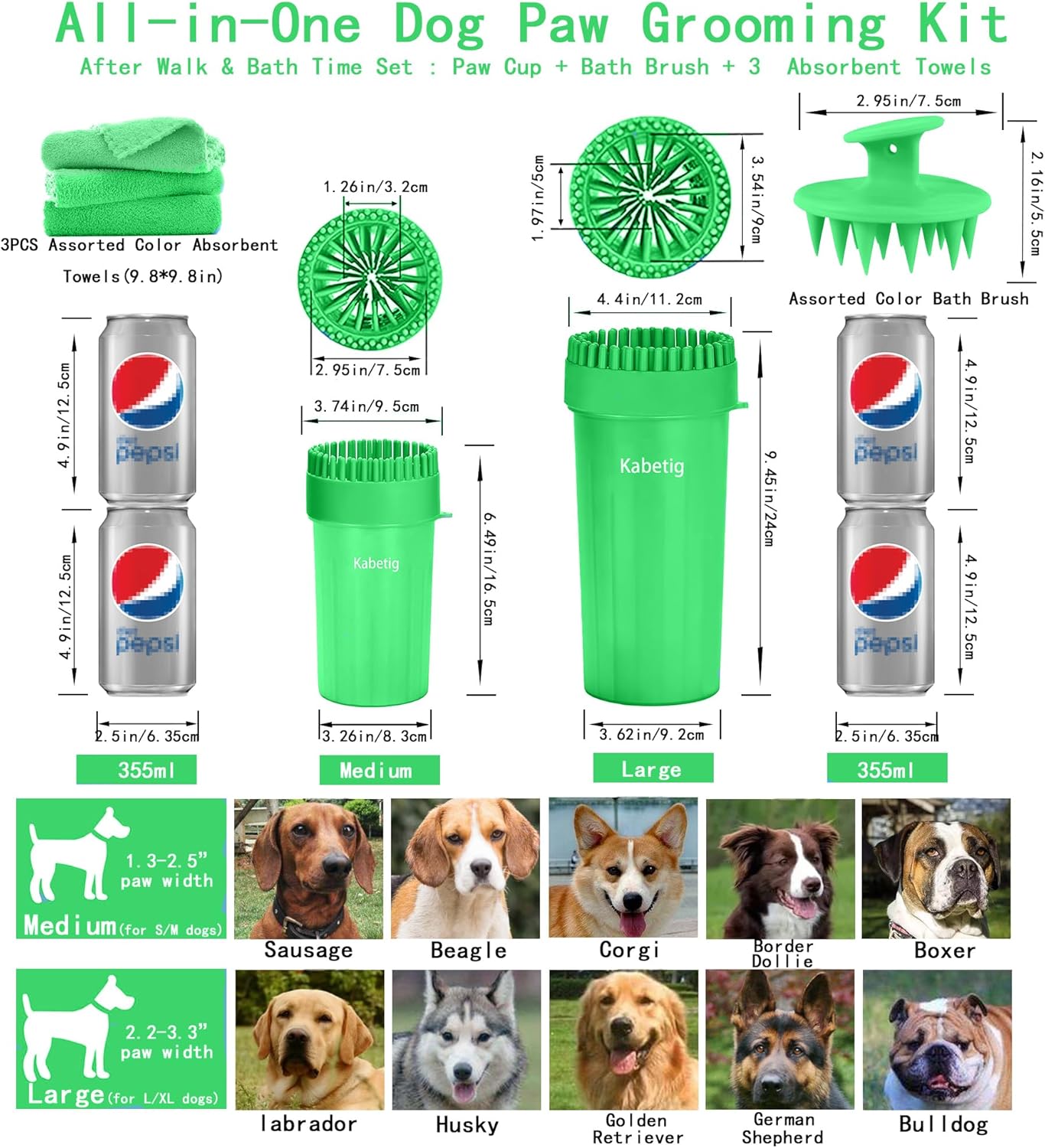Dog Paw Cleaner Kit for L/XL Dogs - Quick Clean No Full Bath, 2-in-1 Paw Wash Cup with Detachable Silicone Brush Head, Includes Bath Brush & 3 Absorbent Towels, Blue
