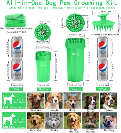 Dog Paw Cleaner Kit for L/XL Dogs - Quick Clean No Full Bath, 2-in-1 Paw Wash Cup with Detachable Silicone Brush Head, Includes Bath Brush & 3 Absorbent Towels, Blue