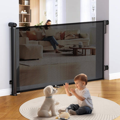 Uamector 138-Inch Extra Wide Retractable Baby Gate & Dog Gate, Reinforced Mesh Safety Gate Adjustable for Large Openings - Stairs, Doorways, Hallways - Indoor/Outdoor Use