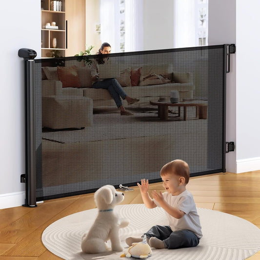 Uamector 138-Inch Extra Wide Retractable Baby Gate & Dog Gate, Reinforced Mesh Safety Gate Adjustable for Large Openings - Stairs, Doorways, Hallways - Indoor/Outdoor Use