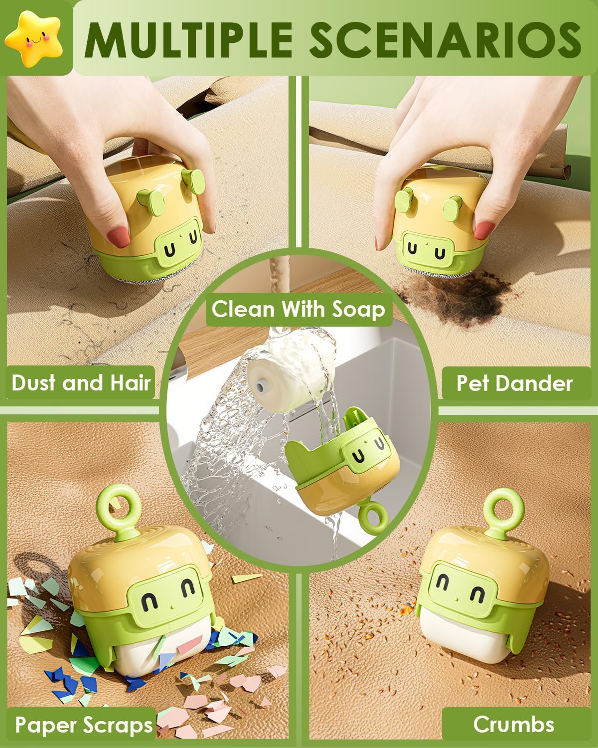 2Pcs Mini Lint Remover Roller, Reusable Lint Gel Roller, Washable Pet Dog Cat Hair Remover for Clothing, Pet Hair, Dust, Lint, Travel and Home Use(Green+Beige)