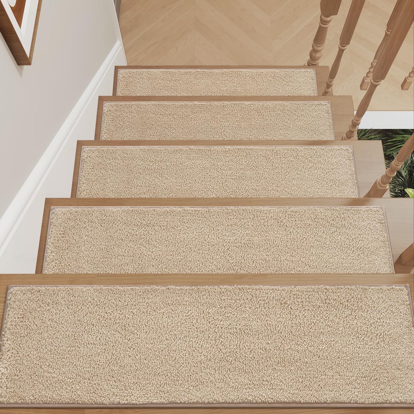 tchdio Stair Treads Landing Mat Non Slip, Soft Stair Treads for Wooden Steps Indoor, Stair Carpet Treads Reusable Adhesive for Kids Elders and Pets, Washable Stair Rugs Stair Runner 31"x31" Beige