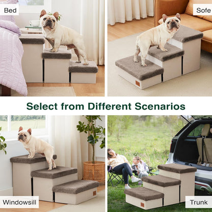 Love's cabin Dog Stairs with Storage 13" H, Foldable Pet Stairs for Small Medium or Large Dogs, Cat Puppy Steps Ramp with Zip up to 150 lbs, Solid Grey, 2 Steps