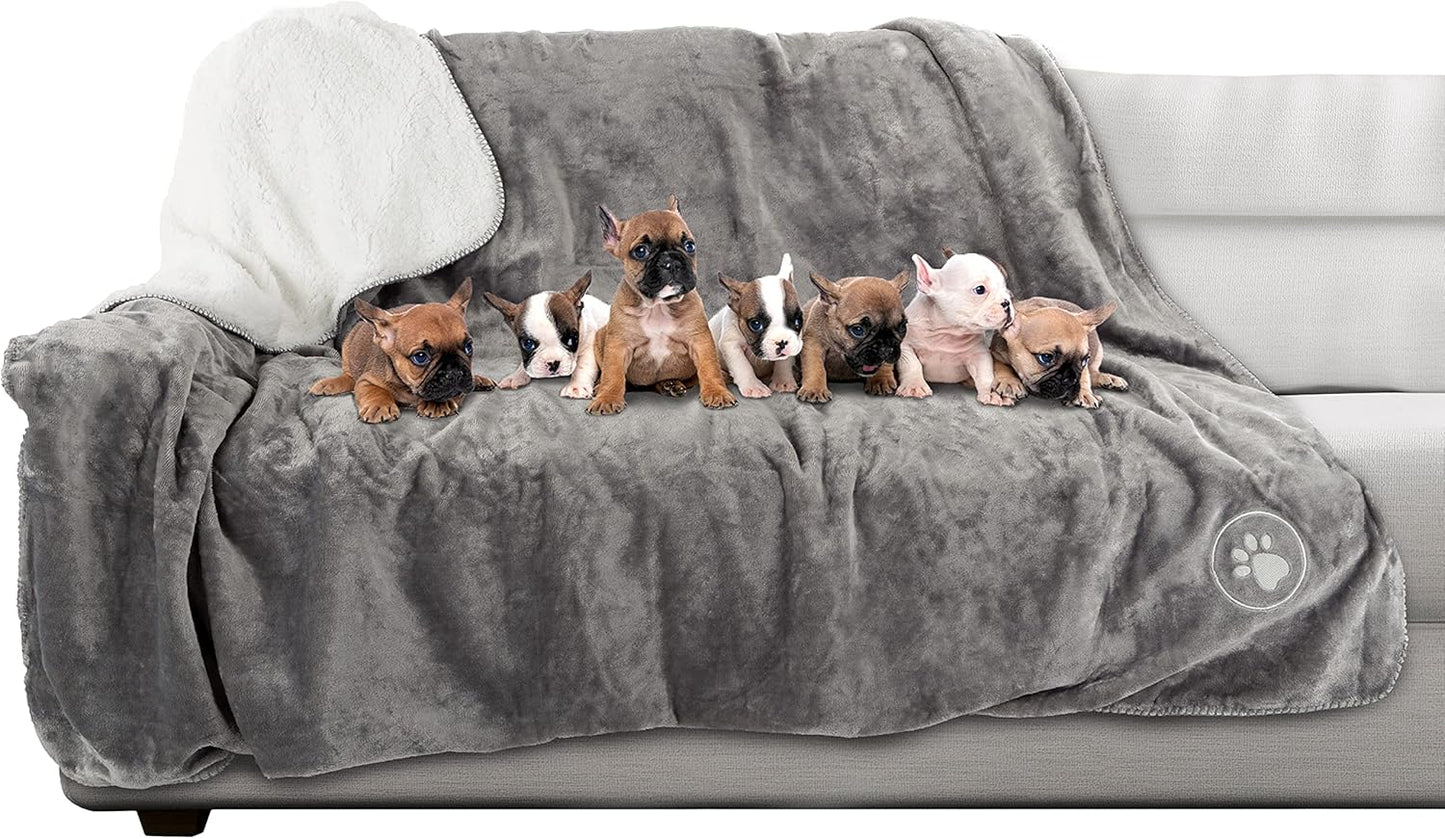 Waterproof Pet Blanket - 50x60-Inch Reversible Sherpa Fleece Throw Protects Couches, Cars, and Beds from Spills, Stains, and Fur by PETMAKER (Gray)