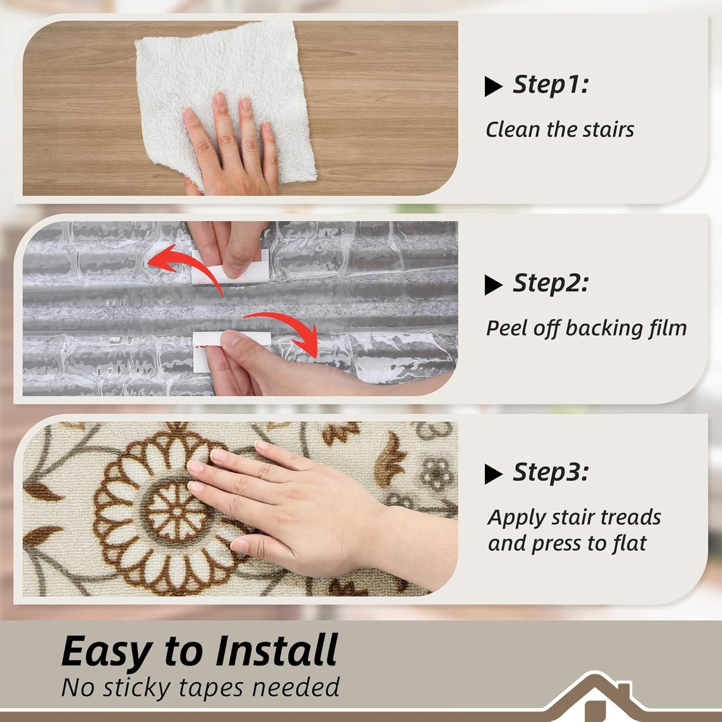 BEQHAUSE Stair Treads for Wooden Steps Non-Slip Machine Washable Carpet Stair Treads 8"X30" Soft Indoor Stair Runner for Kids Elders and Pets, 100% Polyester, TPE Backing, 15pcs, Brown/Grey