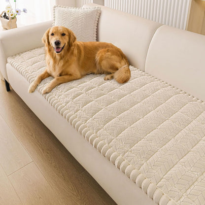 Smiry Non Slip Couch Covers for Dogs, Fuzzy Pet Couch Covers for 2-3 Cushion Sofa Pet Friendly, Soft Sofa Slipcovers Cushion Furniture Protector Washable (Beige, 27.6" x 59")
