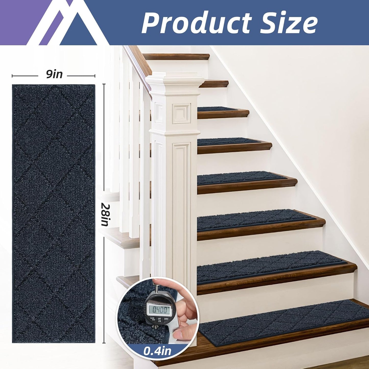 COSY HOMEER Edging Stair Treads Non-Slip Carpet Mat 28inX9in Indoor Stair Runners for Wooden Steps, Edging Stair Rugs for Kids and Dogs, 100% Polyester TPE Backing (7pc, Beige)