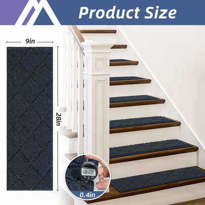 COSY HOMEER Edging Stair Treads Non-Slip Carpet Mat 28inX9in Indoor Stair Runners for Wooden Steps, Edging Stair Rugs for Kids and Dogs, 100% Polyester TPE Backing (7pc, Beige)