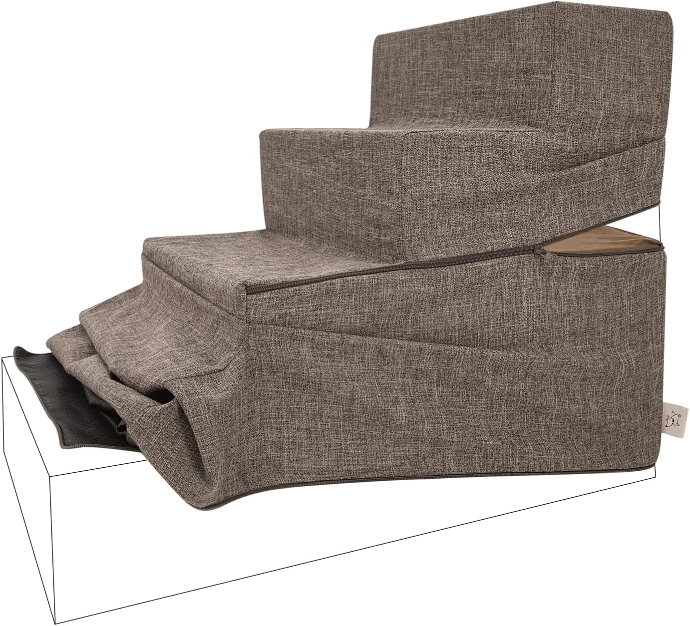 Best Pet Supplies Non-Slip Foam Dog Stair & Pet Ramp, Balanced Indoor Step Support - Foldable Stair, Ash Gray Linen,3-Step