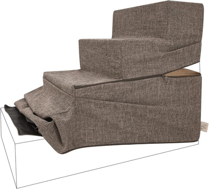 Best Pet Supplies Non-Slip Foam Dog Stair & Pet Ramp, Balanced Indoor Step Support - Foldable Stair, Ash Gray Linen,3-Step