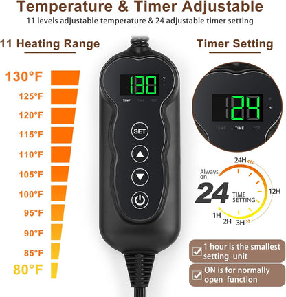 Heated Dog Bed, 11 Adjustable Temperature Dog Heating Pad Indoor with Timer, Pet Heated Mat for Dogs Cats, Electric Cat Heating Pad with Washable Cover, Heated Pet bed-28''x20'', Medium
