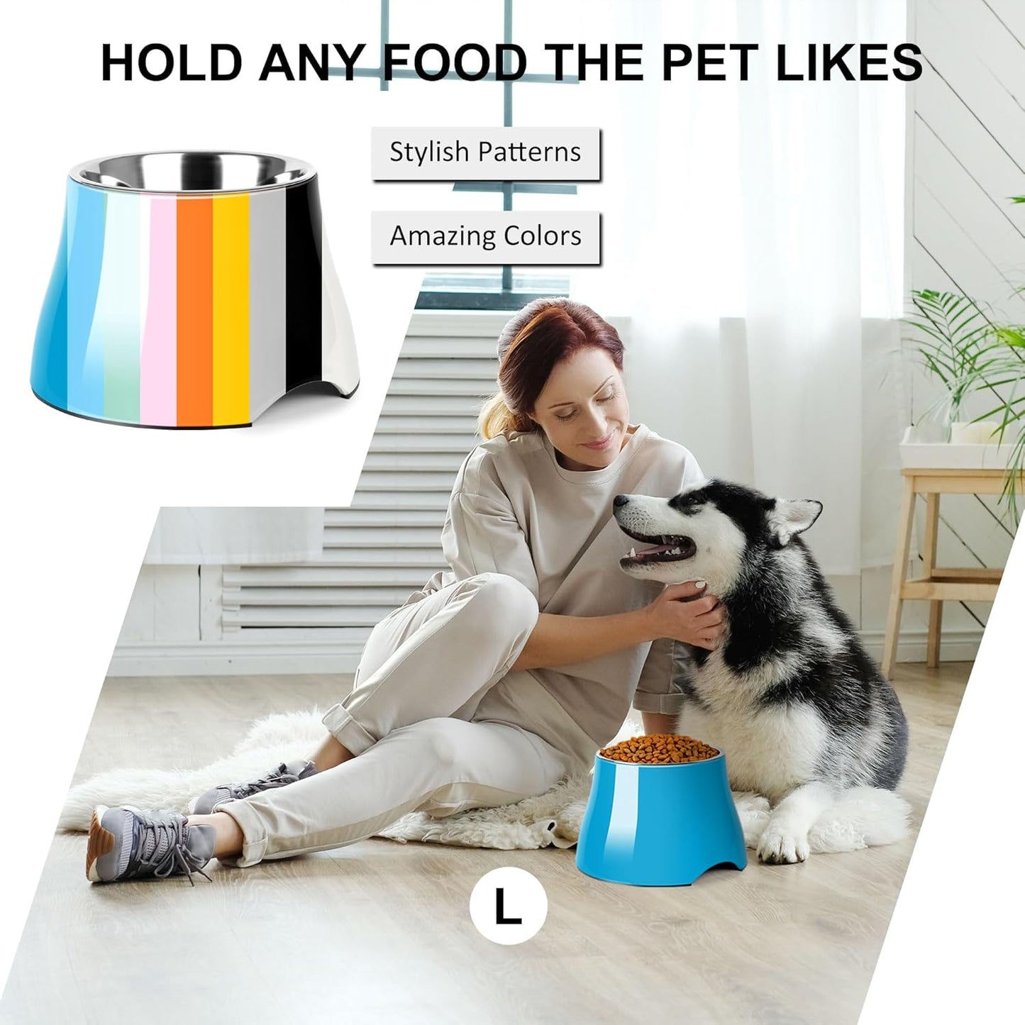 Dog Bowls,Cone Friendly Non Slip Single Dog Bowl with Stainless Steel Inner, Raised Bowls for Small Dogs Spaniel Dogs Long Ear, High Capacity, M/2 Cup Pink