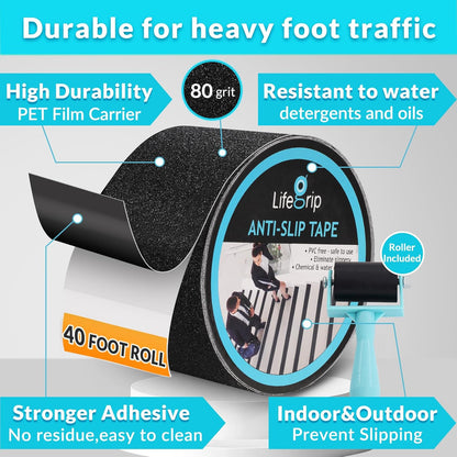 LifeGrip Anti Slip Transparent Anti Slip Tape, 4 inch by 30 feet, Non-Slip Traction Grip Tape to Tubs, Boats, Stairs, Clear, Soft, Comfortable for Bare feet (4" X 30')
