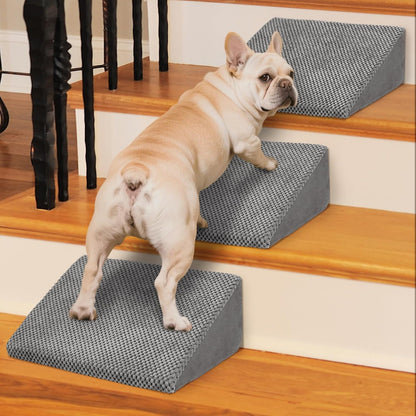 40D Dog Ramp for Stairs for Small & Senior Dogs and Cats – Non-Slip Stair Ramp for Dogs with Gentle Slope, Pet Ramp with Washable Cover & Self-Sticky Pads for Safe Climbing Easy Install(Grey, 3 Pack)