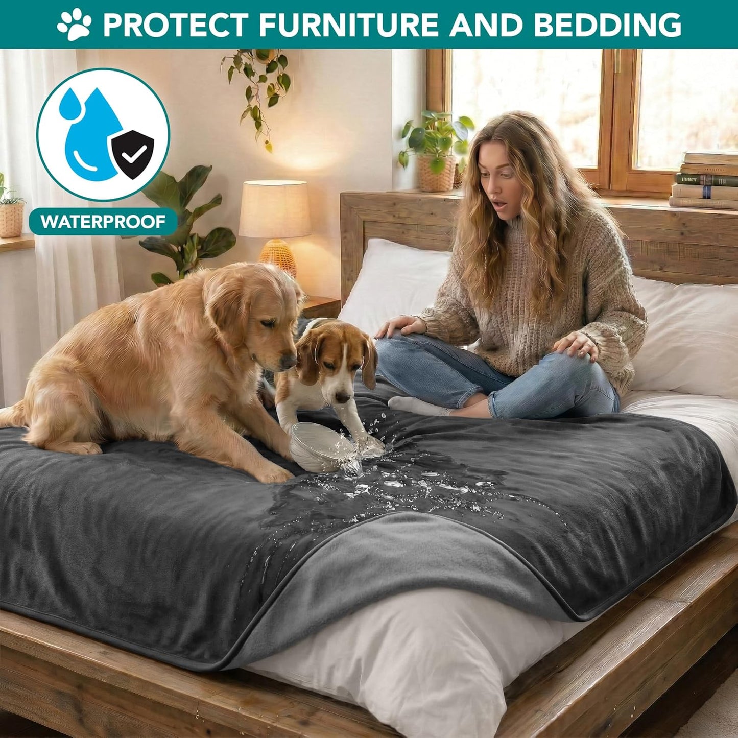 PetAmi Waterproof Dog Blanket for Medium Large Pets Dogs Cats, Pet Couch Cover Protector for Furniture, Reversible Washable Soft Fleece Cat Blanket for Bed Couch Sofa, 40x60 (Taupe/Beige)