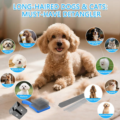 Large Slicker Brush for Dogs,Doodle Brush for Poodles, Goldendoodles, Labradoodle, Extra Long Pins for Detangling Matted Fur & Removing Tangle, Dog Grooming Kit with Wooden Handle. Black