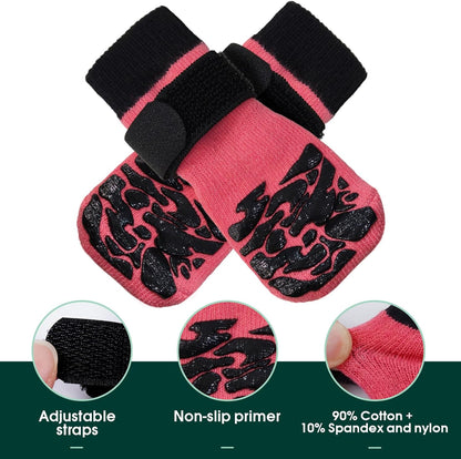 Kuoser Non-Slip Dog Socks, 2 Pairs Socks to Prevent Licking Paws, Paw Protectors for Hot Pavement, Hardwood Floors, Traction Control for Small, Medium, Large Dogs