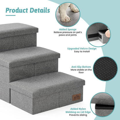 Dog Stairs with Storage, 4-Step Wider Sturdy Dog Steps for Small/Medium/Large Dogs and Older Cats, Folding Doggie Ramp for Bed/Couch/Car Hold Up to 180 lbs (22" H, Brown)