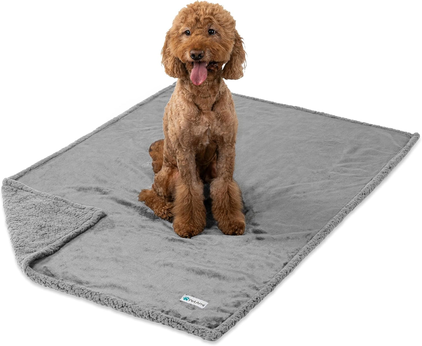 PetAmi Waterproof Dog Blanket for Couch, Large 60x40, Pee Proof Sherpa Fleece Reversible Pet Throw, Furniture Protector for Bed Sofa Kennel, Soft Washable Cover for Medium Dogs Cats, Grey Sherpa