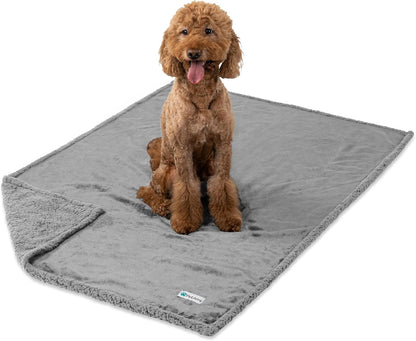 PetAmi Waterproof Dog Blanket for Couch, Large 60x40, Pee Proof Sherpa Fleece Reversible Pet Throw, Furniture Protector for Bed Sofa Kennel, Soft Washable Cover for Medium Dogs Cats, Grey Sherpa