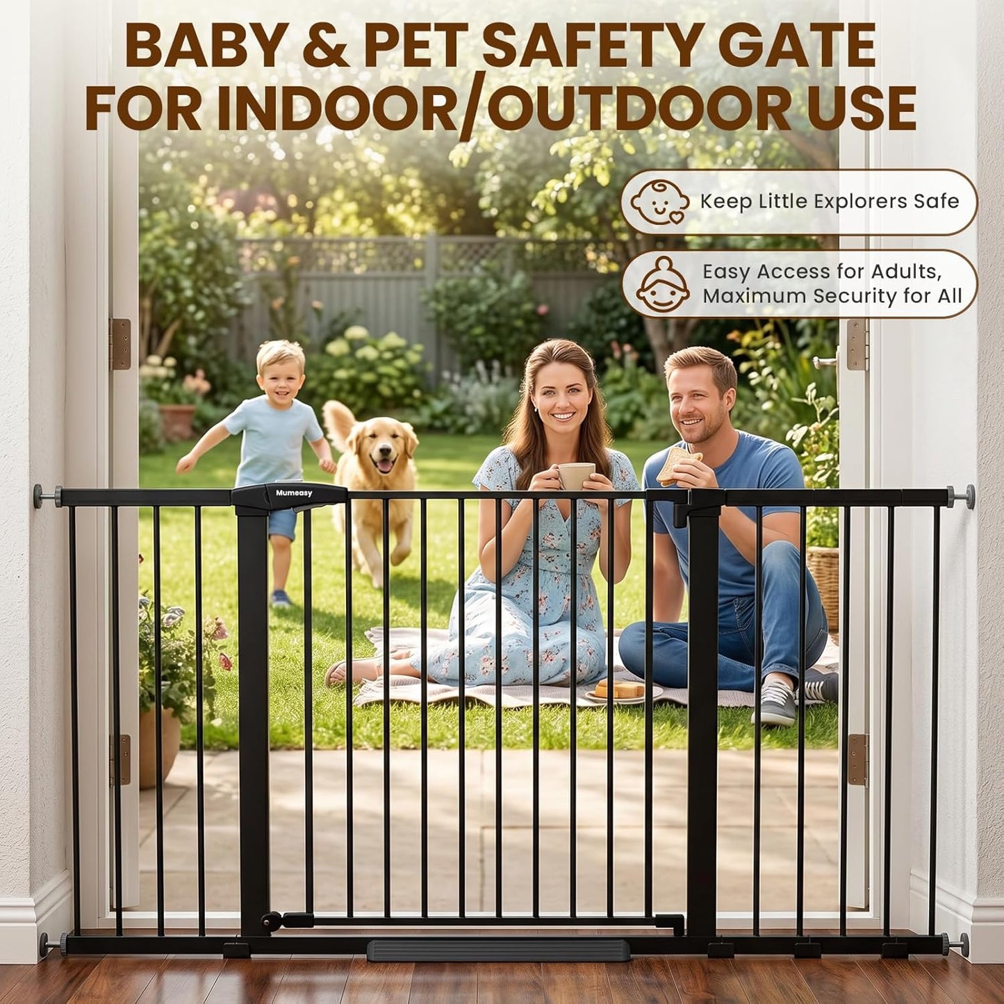 Mumeasy Baby Gate Extra Wide, 29.7-51'' Pressure Mounted Dog Gate with Walk Thru Door, Auto Close Pet Gate for House, Stairs, Doorways,Black
