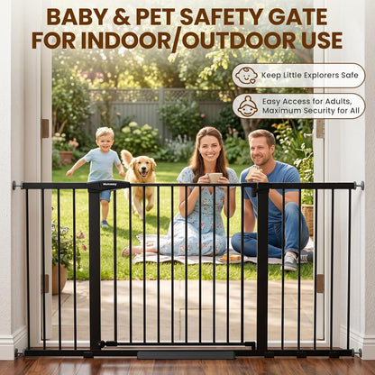Mumeasy Baby Gate Extra Wide, 29.7-51'' Pressure Mounted Dog Gate with Walk Thru Door, Auto Close Pet Gate for House, Stairs, Doorways,Black