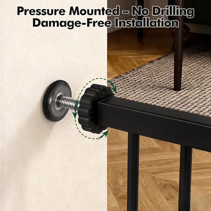 Metal Pet Gate with Cat Door, Adjustable Dog Gate for Doorways & Stairs, Pressure Mounted, Auto-Close, No Tools Needed, 31-46 Inches, Black