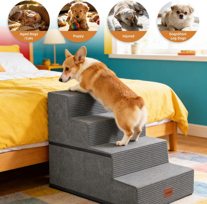 Dog Stairs for Small Dogs, 13.5" H, 3-Step Pet Steps for Couch Sofa and Chair, Non-Slip Balanced Pet Ramp for Medium Cats,Indoor Dog Ladder, Grey