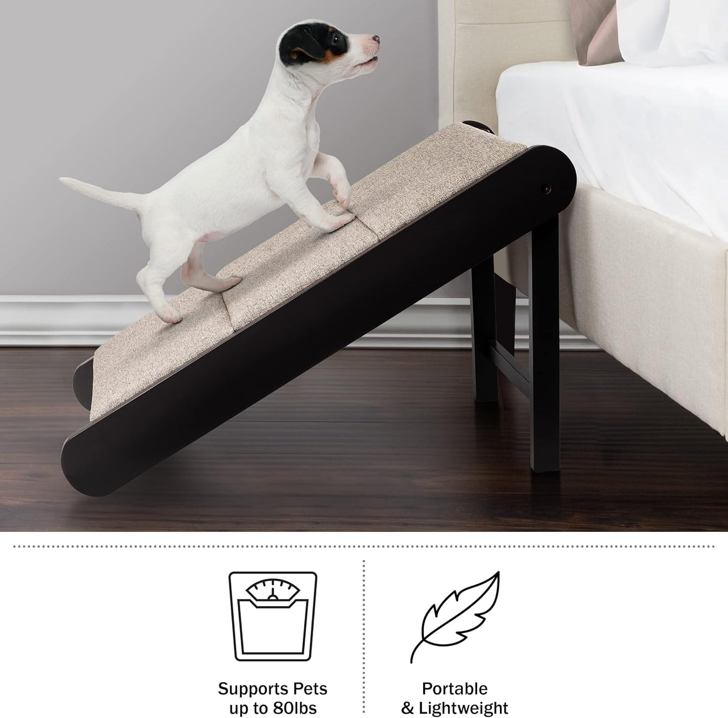 Pet Ramp - Foldable Wooden Dog Ramp for Getting onto Beds, Couches, or Into Vehicles - Dog Accessories for Small Dogs by PETMAKER (Brown)