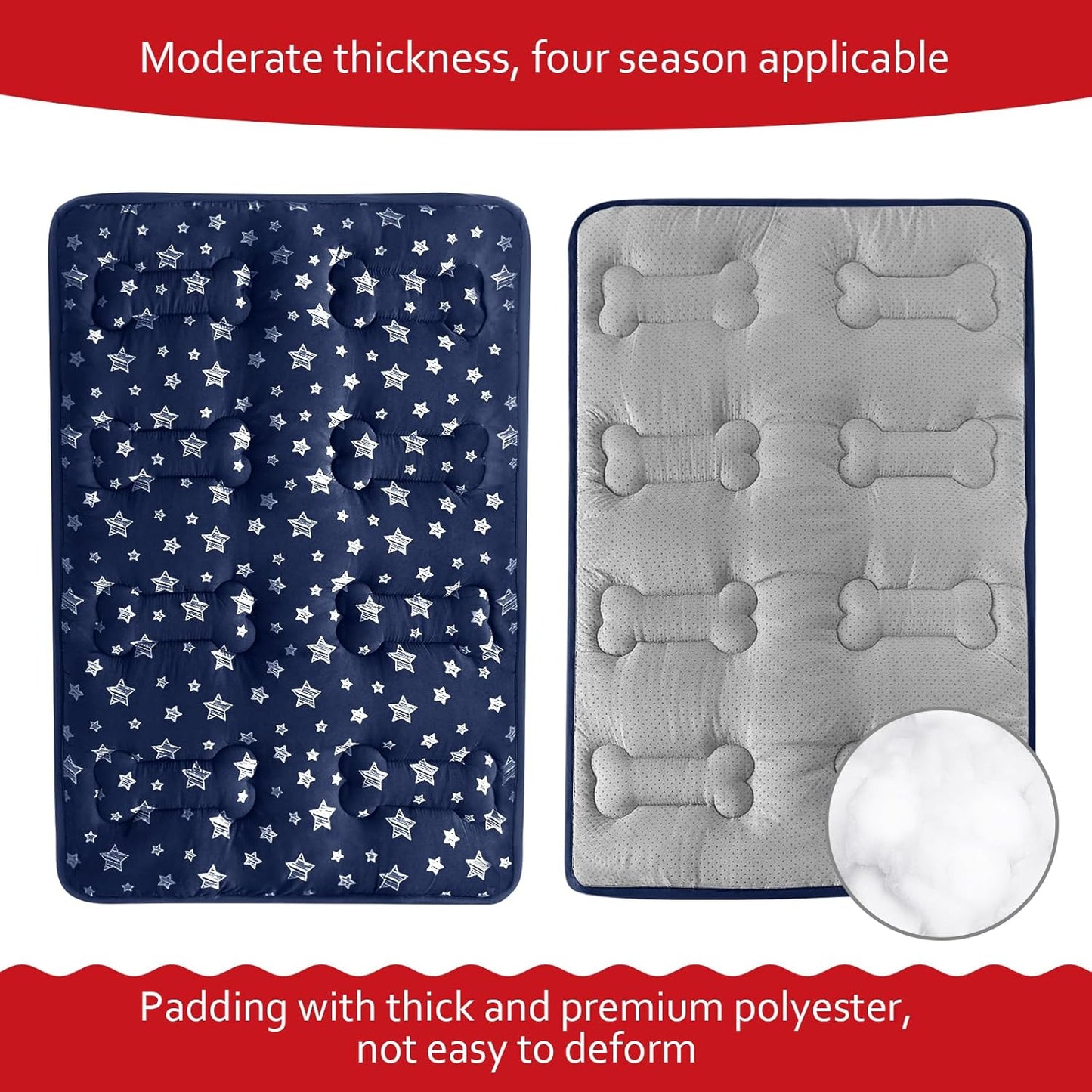 Dog Crate Bed Mat (36" X 23"), Soft Dog Bed Mat with Cute Stars, Personalized Crate Pad, Anti-Slip Bottom, Machine Washable Kennel Pad