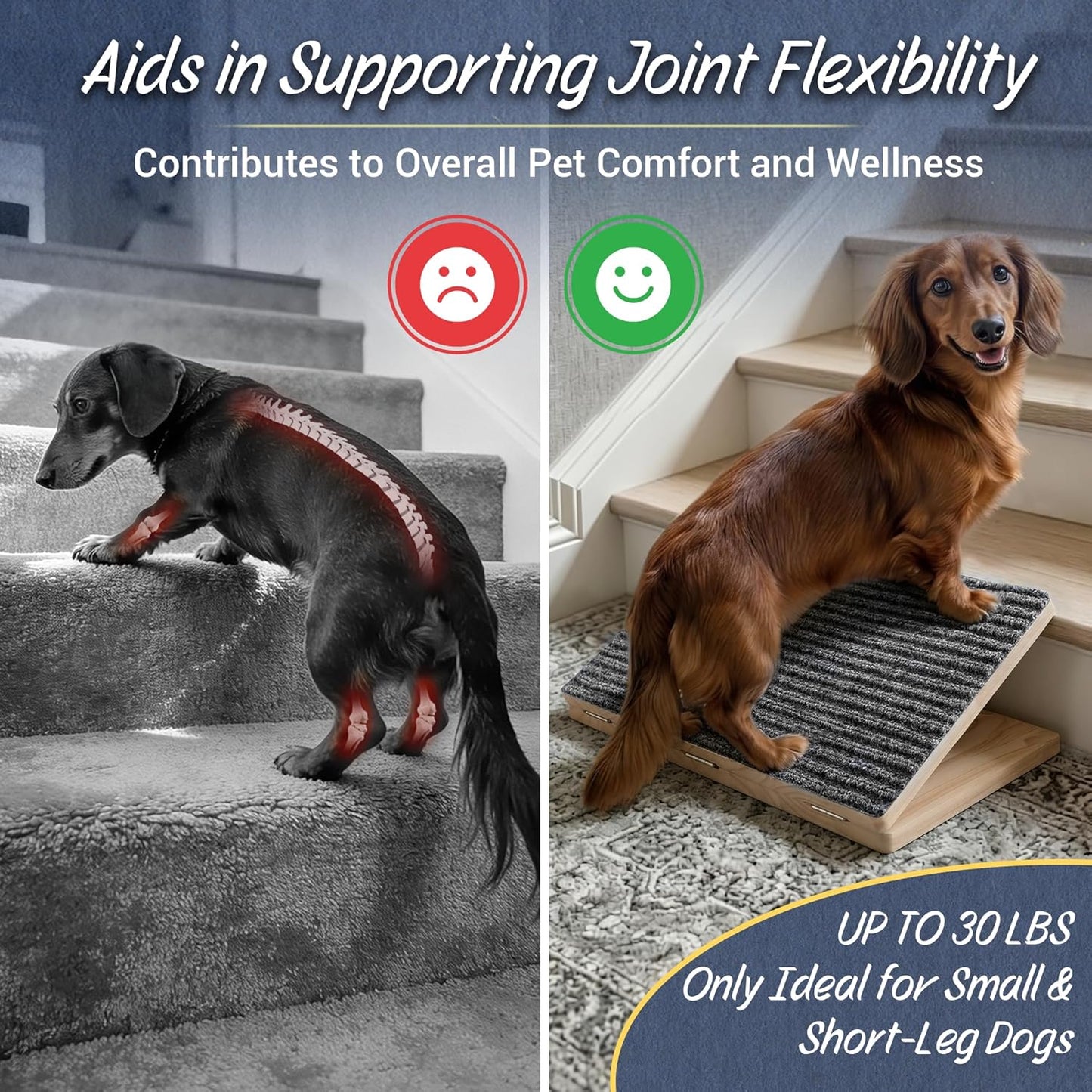 Dog Ramp for Stairs 2 Pack - Adjustable Wooden Stair Wedges for Small Dogs, Foldable Indoor Dog Stair Ramp with Triangular Support and Non-Slip Pads for Senior and Short-Legged Pets