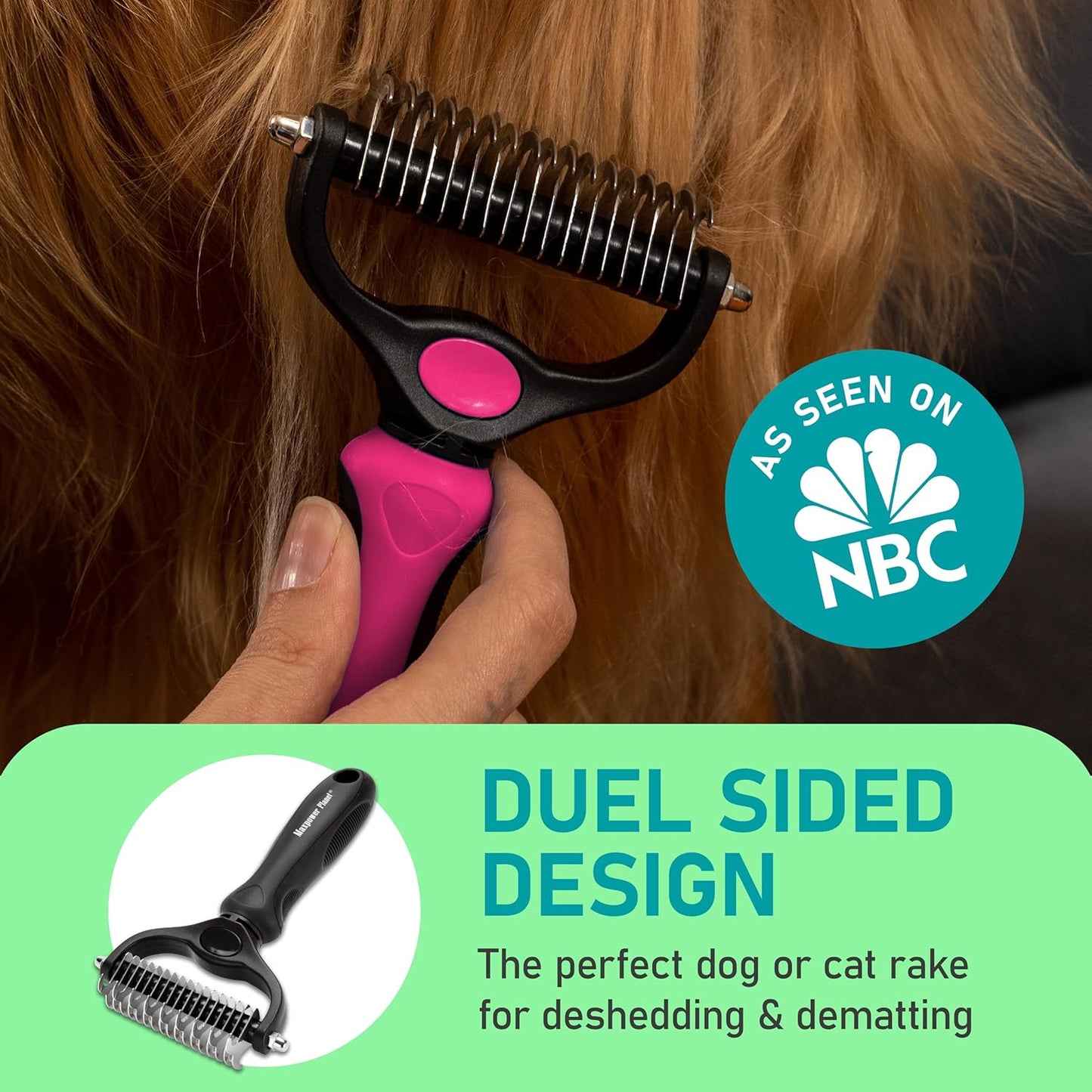 Maxpower Planet Dog Rake and Dog Hair Brush - Gently Removes Loose Undercoat, Mats and Tangled - Deshedding Grooming Tool for Dogs & Cats - Self Cleaning Slicker Brush - All Hair Types