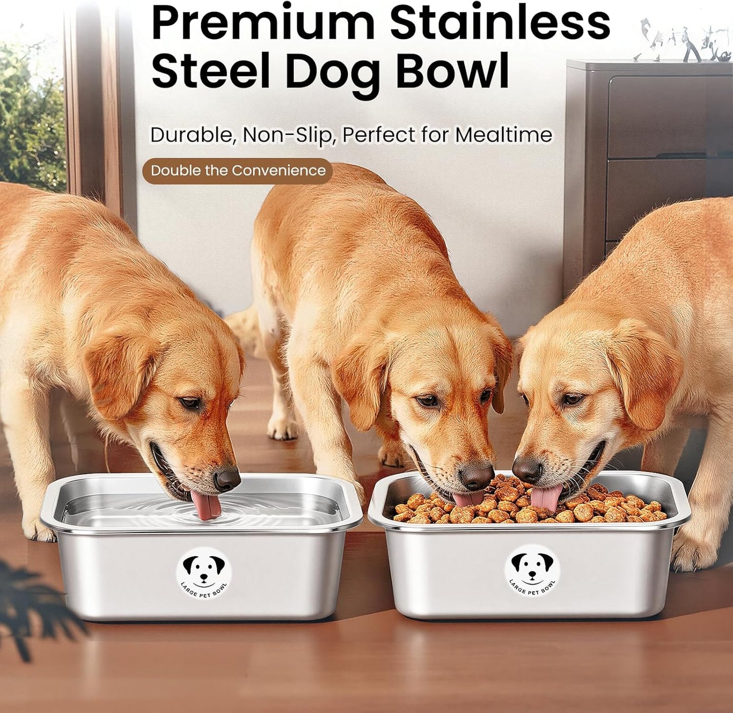 Stainless Steel Dog Bowls for Large Dogs, High Capacity Metal Dog Food Bowls, Food and Water Bowl for Larges, X-Large, and Big Dogs 1.25 Gallons
