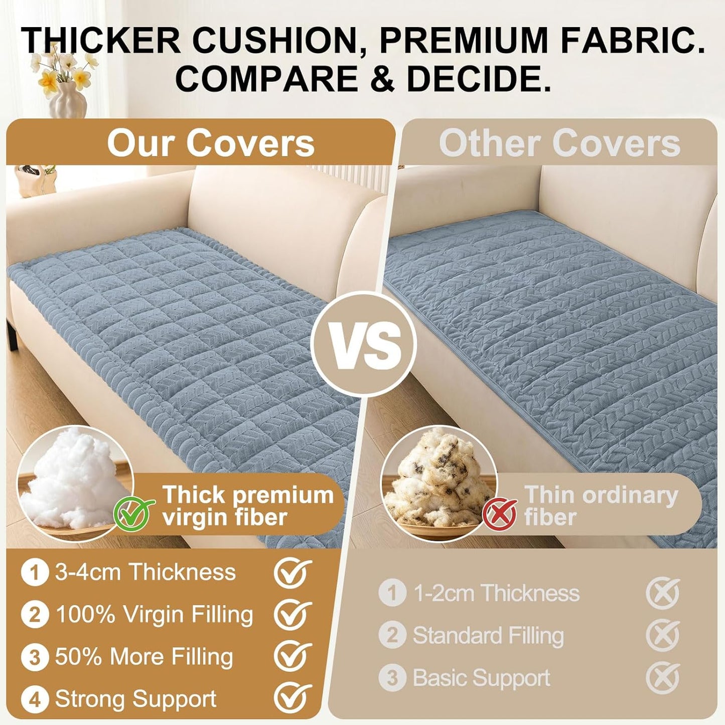 Smiry Non Slip Couch Covers for Dogs, Fuzzy Pet Couch Covers for 2-3 Cushion Sofa Pet Friendly, Soft Sofa Slipcovers Cushion Furniture Protector Washable (Beige, 27.6" x 59")