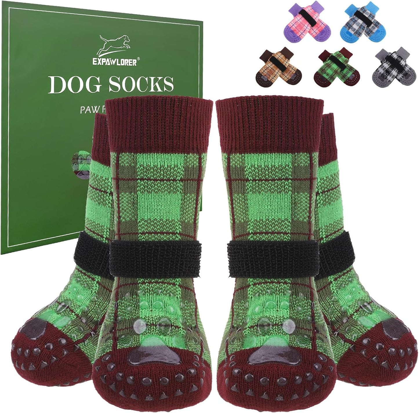 EXPAWLORER Dog Socks for Hardwood Floors, Dog Booties for Winter, Dog Boots & Paw Protectors Pavement to Prevent Licking, Anti Slip Dogs Shoes for Small Medium Large Senior Dogs,Khaki L