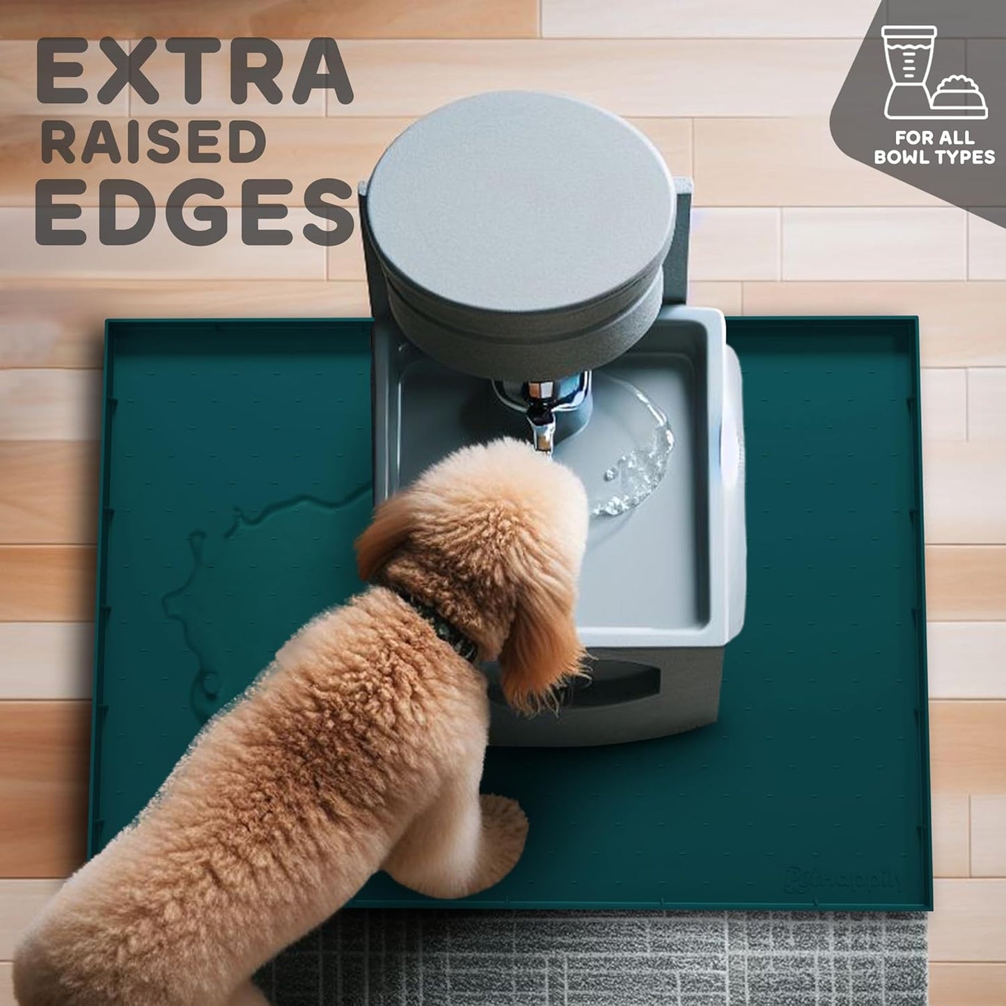 Dog Food Mat - Raised Edges Dogs Mat for Food and Water Prevent Spill, Waterproof Cat Food Mats Protect Floors, Easy Clean Dog Bowl Mats for Food and Water, Silicone Pet Feeding Placemats