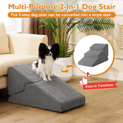 Dog Stairs for Bed 23’’ H, 5-Step Dog Steps for High Bed, Foldable Pet Stairs for Small Dogs and Cats to Get on Beds, Couch, Non-Slip Balanced Pet Steps and Ramp with Waterproof Cover, Grey