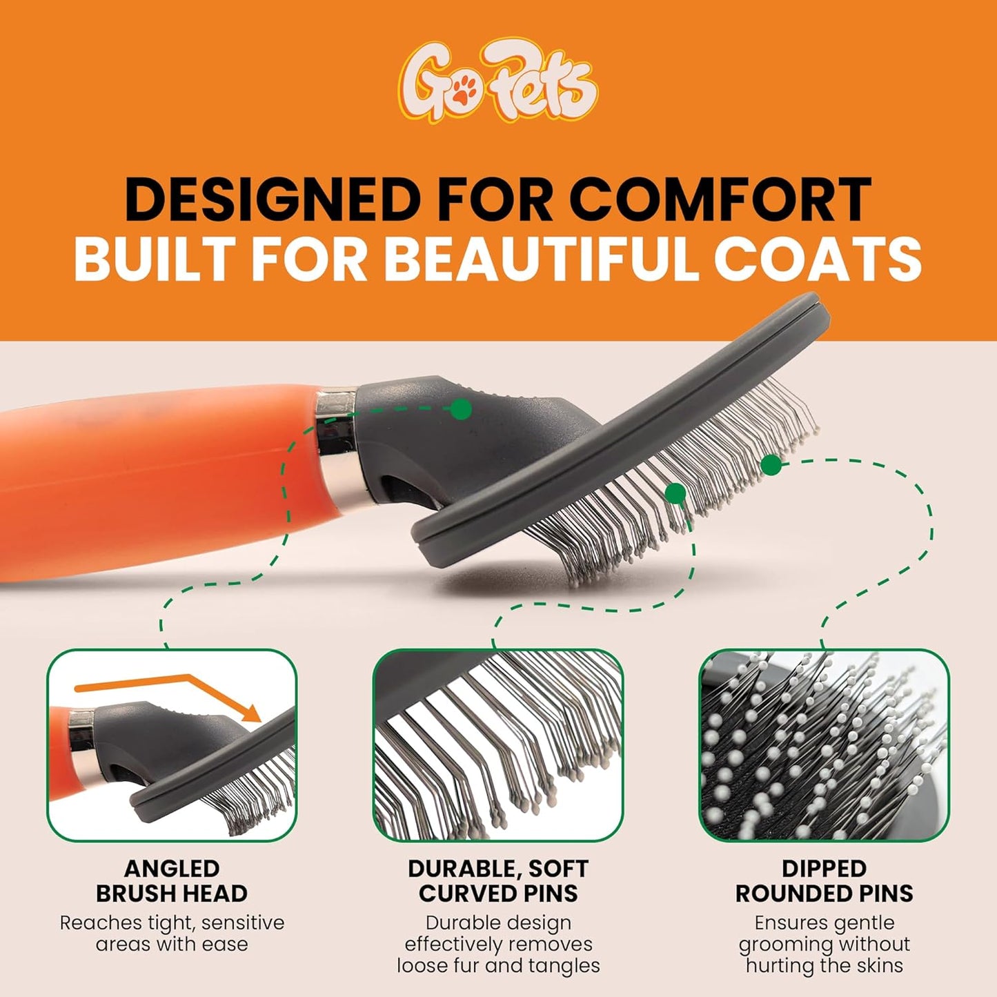 GoPets Small Pin Slicker Brush, Easy-Groom Pin Comb for Tangles & Shedding, Rounded Safety Tips, Dematting Brush for Short & Long Hair Cats, Dogs & Furry Pets, Ideal for Sensitive, Hard-to-Reach Areas