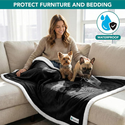PetAmi Waterproof Dog Blanket for Couch, Large 60x40, Pee Proof Sherpa Fleece Reversible Pet Throw, Furniture Protector for Bed Sofa Kennel, Soft Washable Cover for Medium Dogs Cats, Grey Sherpa