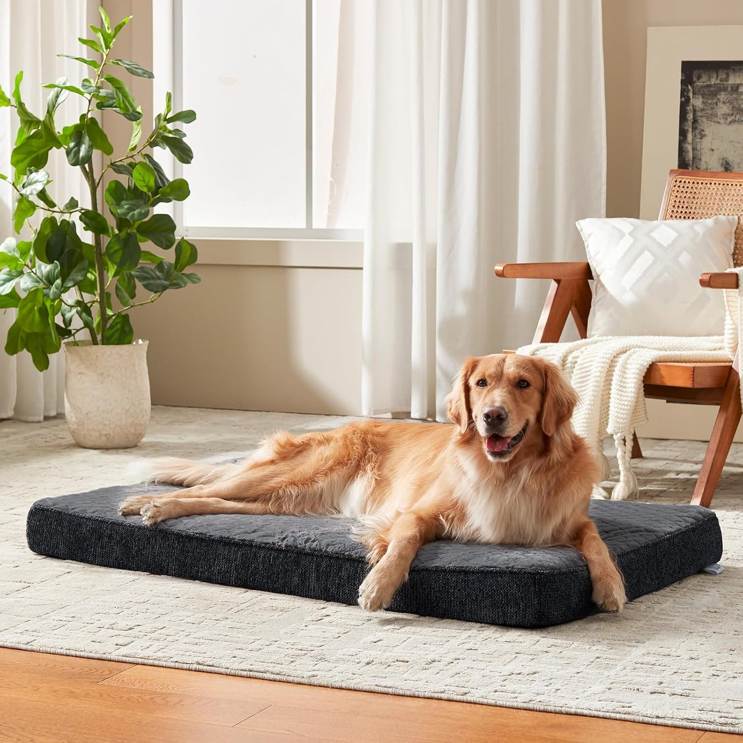 JOEJOY XL Dog Beds Large Sized Dog, Orthopedic Big Dogs Crate Bed with Washable Removable Cover, Extra Thick Egg-Crate Memory Foam Pet Beds up to 80 lbs, Grey, 41"x27"
