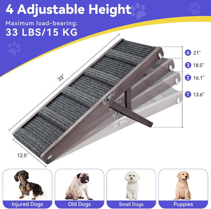 2026 Upgraded Dog Ramp for Couch, Foldable Small Dog Ramp for Sofa, 4 Adjustable Height from 13'' to 21", Portable Stable Pet Steps with Non-Slip Pad, Pet Ramps Use for Sofa Couch Stairs