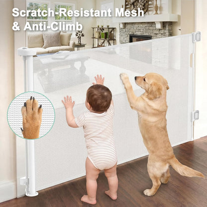 Retractable Baby Gates for Doorways & Stairs, Indoor/Outdoor Mesh Dog Gate for Dogs, Puppies, Infants, Toddlers, Babies, Children, Kids, 33" Tall Expands Up to 60" Width, Safety Retractable Pet Gate