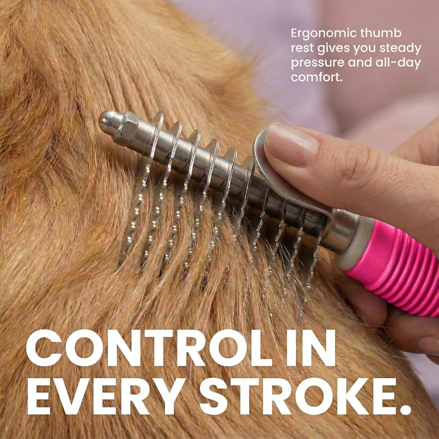 Poodle Dematting Fur Rake Comb Brush for Dogs and Cats - Long 2.5" Steel Safety Blades Metal Comb for Detangling Matted or Knotted Undercoat Hair (Orange)