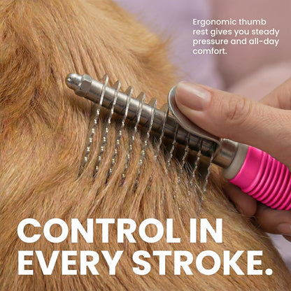 Poodle Dematting Fur Rake Comb Brush for Dogs and Cats - Long 2.5" Steel Safety Blades Metal Comb for Detangling Matted or Knotted Undercoat Hair (Orange)