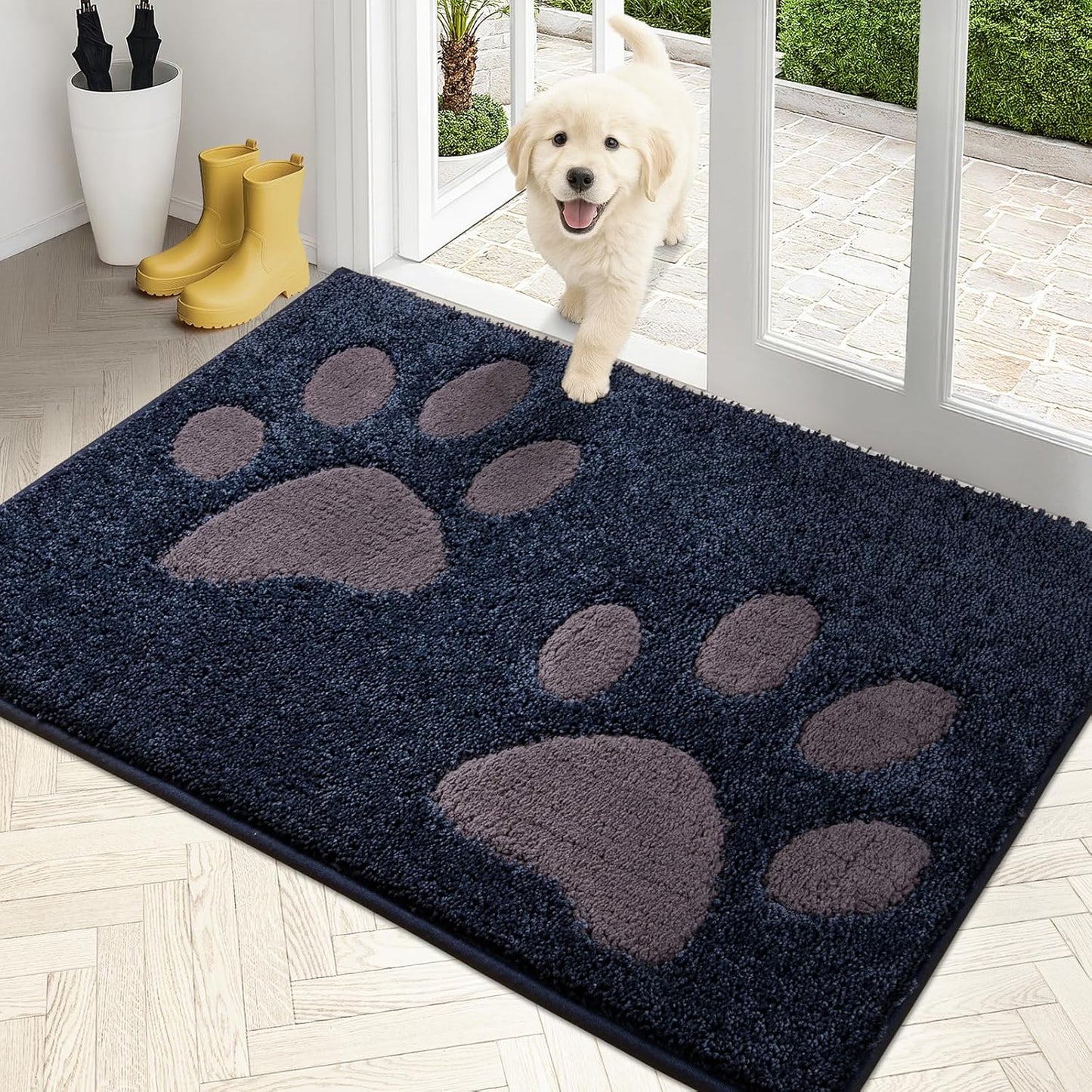 PURRUGS Dirt Trapping Door Mat 20" x 31.5", Non-Skid/Slip Machine Washable Microfiber Entryway Rug, Dog Doormat, Super Absorbent Welcome Mat for Muddy Wet Shoes and Paws, Grey